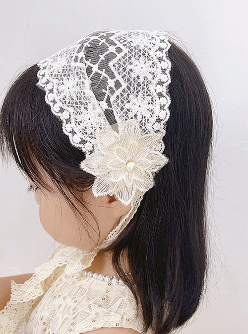 Retro Simple Wide Lace Flower Bow Pageboy Sweet Lolita Kid Hairband Headband  |  Kids Headbands