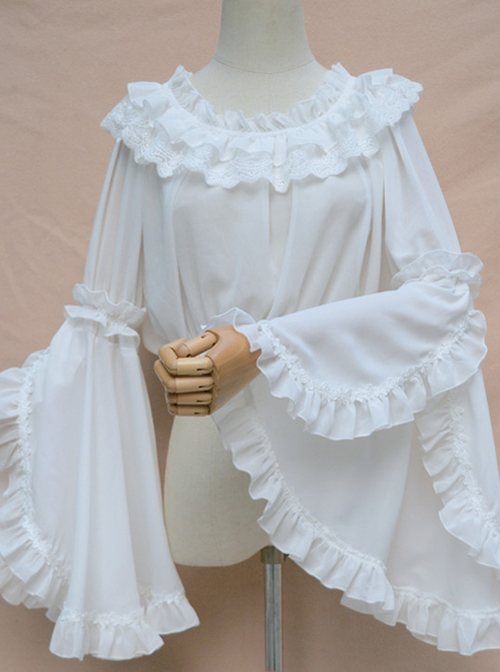 Retro Trumpet Sleeves Chiffon Lolita Short Shirt  |  Blouses