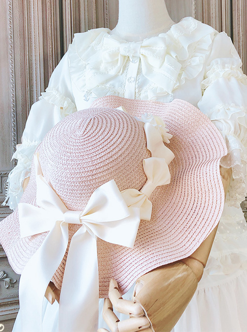 Romantic Elegant Long Ribbon Bowknot Straw Hat Classic Lolita Hat  |  Lolita Headbands