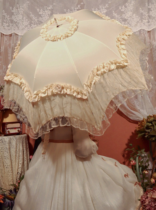 Rose Pavilion Series Lace Elegant Classic Lolita Long Umbrella  |  Lolita Umbrellas