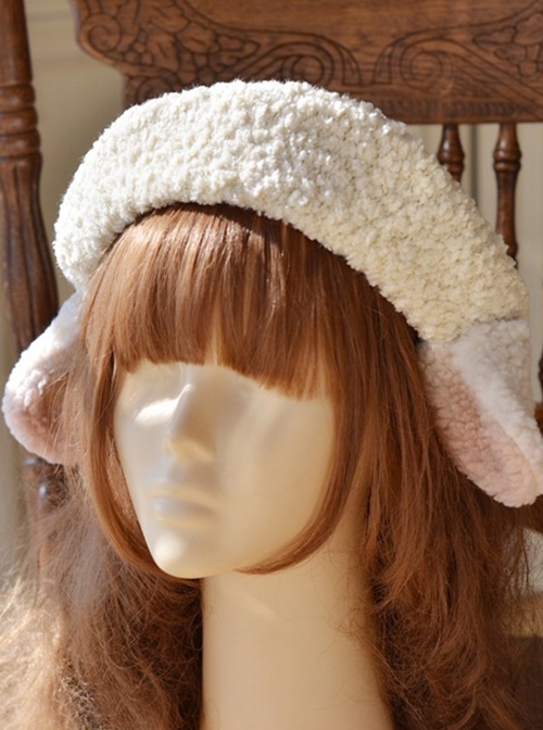 Round Short Plush Cute Beige Sheep Ear Design Classic Lolita Cute Adjustable Beret  |  Lolita Headbands