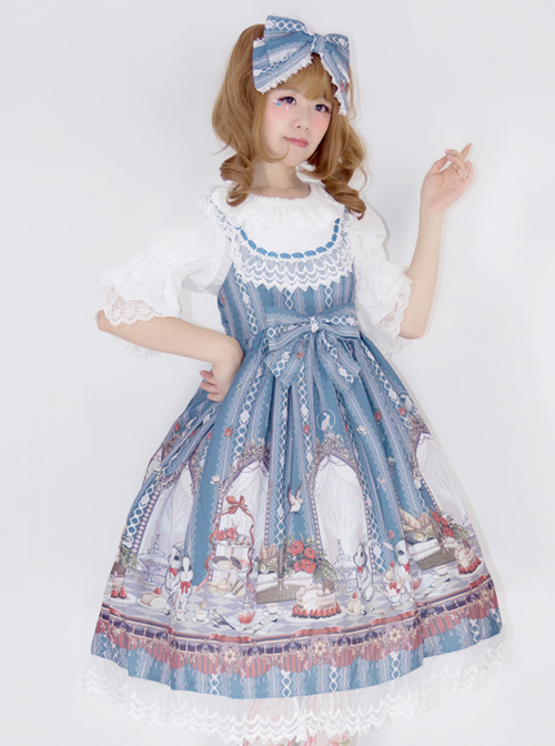 *Royal Rabbit Tea Party* Chiffon Little High Waist Classic Lolita Sling Dress  |  Classic Lolita Dresses