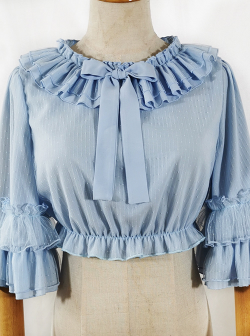 Ruffle Multicolor Chiffon Trumpet Sleeve Sweet Lolita Shirt  |  Blouses