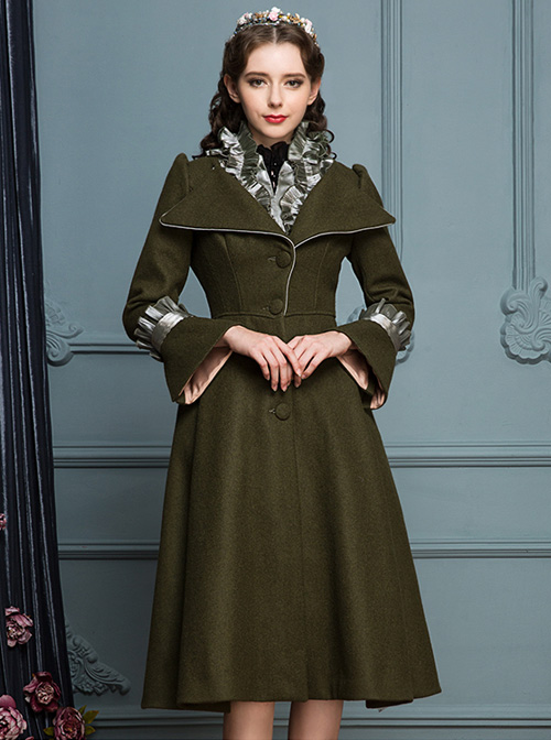 Ruffle V Collar Classic Lolita Army Green Coat  |  Coat & Jacket