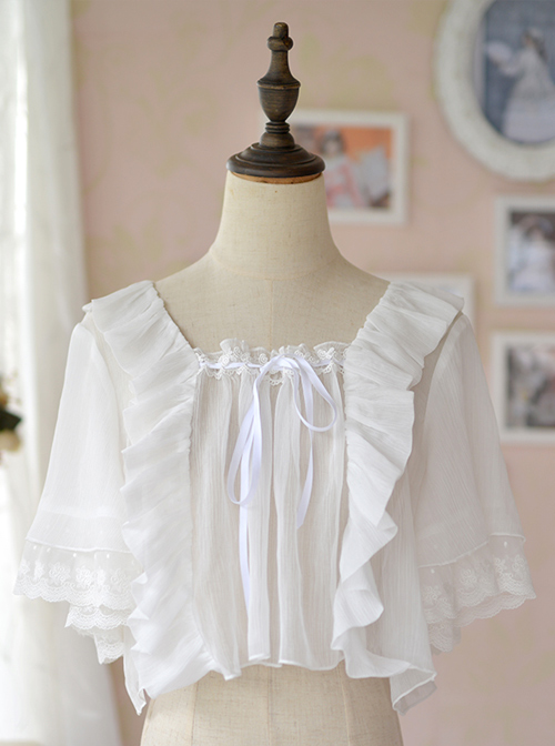 Ruffles White Classic Lolita Short Style Pullover Shirt  |  Blouses