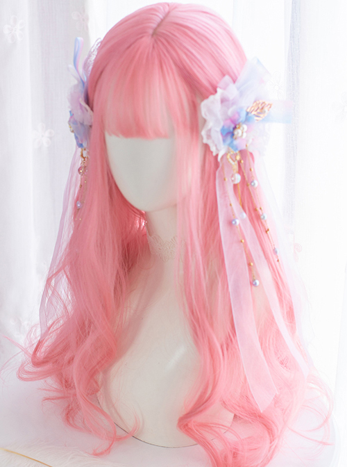 Sakura Coral Pink Long Curly Wig Sweet Lolita Wigs  |  Wigs