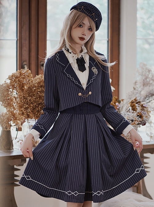 Sakurajima High School Student Series School Style JK Uniform Striped School Lolita Long-Sleeved Shirt Coat Skirt Suit  |  School Lolita Dresses