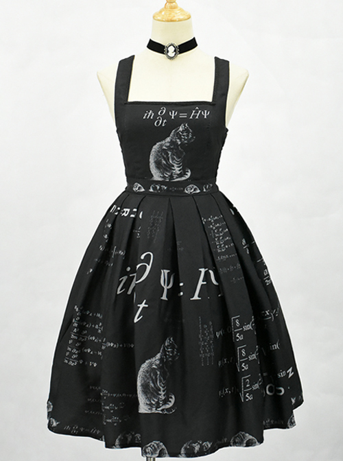 Schrodinger’s Cat Series Printing High Waist Classic Lolita Sling Dress  |  Classic Lolita Dresses