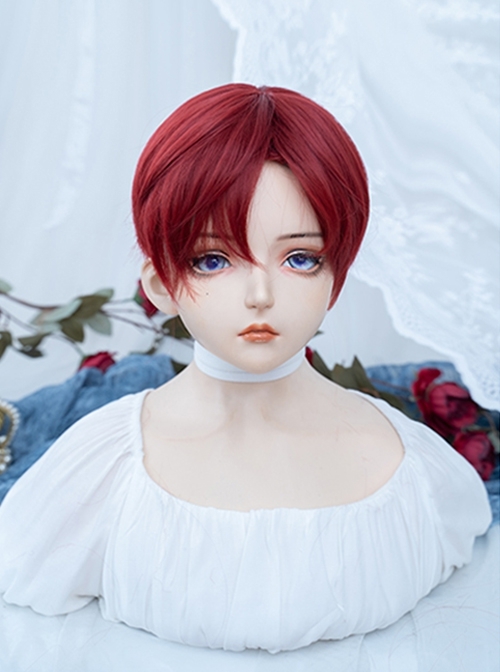 Sea King Red Handsome Fluffy Simulation Ouji Fashion Short Straight Hair Full Head Wig  |  Wigs