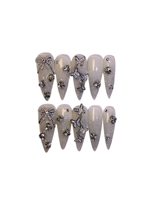 Sequins Gradient Sweet Cool Butterfly Diamond Shiny Detachable Finished Drop-Shaped Long Manicure Nail Pieces  |  Nails