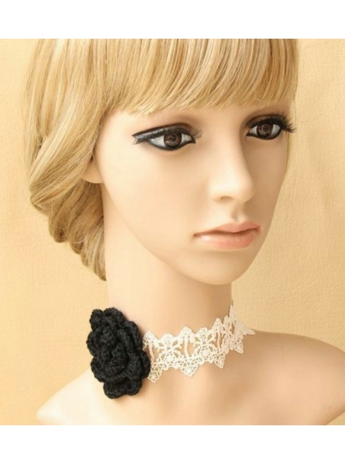 Sexy White Lace Black Floral Girls Lolita Necklace  |  Lolita Necklaces