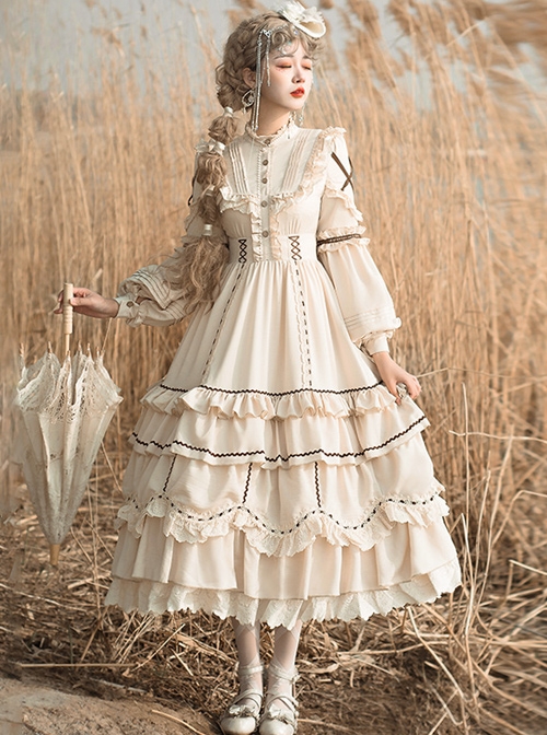 Shepherdess Series Elegant Pastoral Style Classic Lolita Detachable Hem Long Sleeve Dress  |  Classic Lolita Dresses