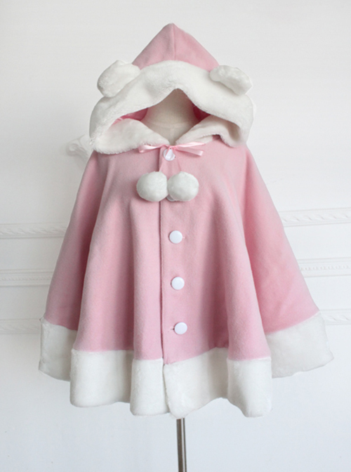 Shirokuma Cafe Cute Wool And Cashmere Bear Ears Sweet Lolita Cloak  |  Coat & Jacket