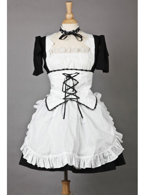 Short Sleeves Lovely Lace Cotton Cosplay Maid Costume  |  Plus Size Lolita Dresses