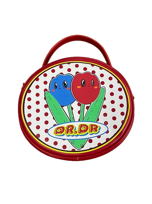 Showa Tulip Series Retro Personality Polka Dot Tulip Round Classic Lolita Portable Messenger Bag  |  Lolita Bags