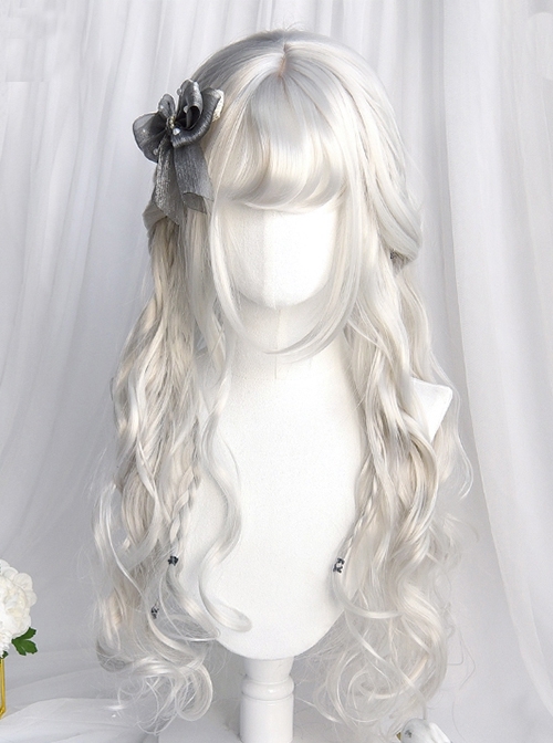 Silver Age Series Nature Flat Bangs Lustrous Long Curly Hair Noble Elegant Classic Lolita Full Head Wig  |  Wigs