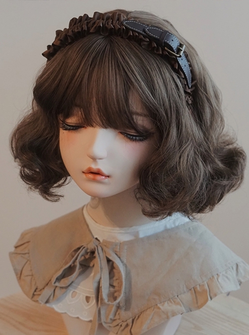 Simple Ruffled PU Leather Buckle Autumn Winter Brown Sweet Lolita Headband  |  Lolita Headbands