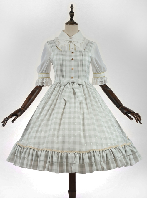 Simplicity Plaid Pattern Ruffle Hem Sweet Lolita Sleeveless Sling Dress  |  Sweet Lolita Dresses