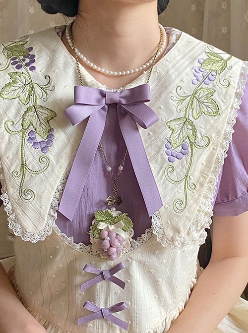 Simulated Grape Decoration Pendant Pearl Ribbon Bowknot Lace Pastoral Style Classic Lolita Necklace  |  Lolita Necklaces