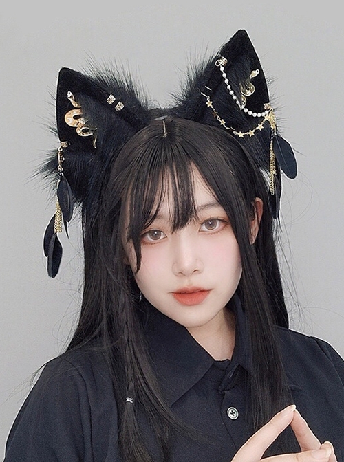 Simulated Party Props Exotic Egyptian Style Plush Cat Ears Feather Metal Flakes Classic Lolita Hair Accessory Hairband  |  Lolita Headbands