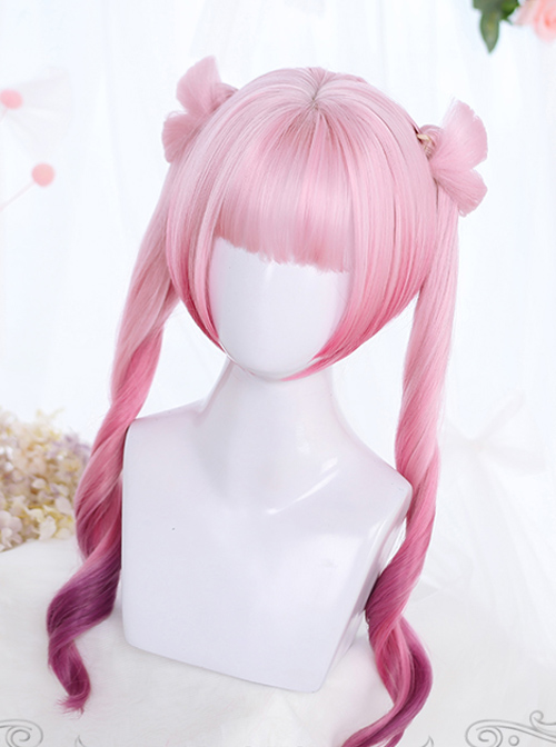 Small Butterfly Series Lolita Dual Horsetail Pink Gradient Wigs  |  Wigs