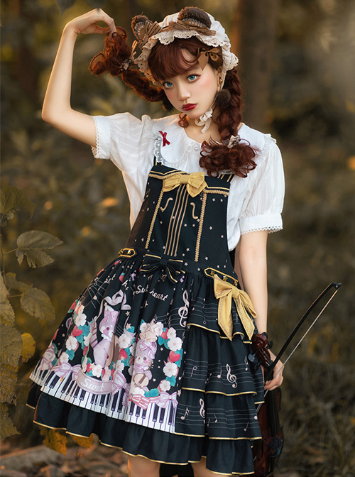 Small Forest Series Cute Bear Printing Sweet Lolita Shoulder Straps Skirt  |  Skirts