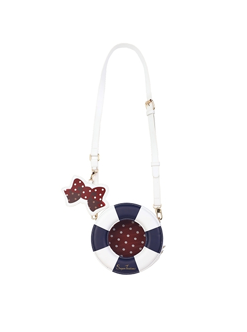 Small Navy Series Polka Dot Bow Pendant Contrast Color Swim Ring Letter Print Classic Lolita Crossbody Bag  |  Lolita Bags