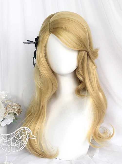 Snake College Series Sand Gold 46 Points Bangs Elegant Retro Long Curly Wig Harry Cassandra COS Classic Lolita Wigs  |  Wigs