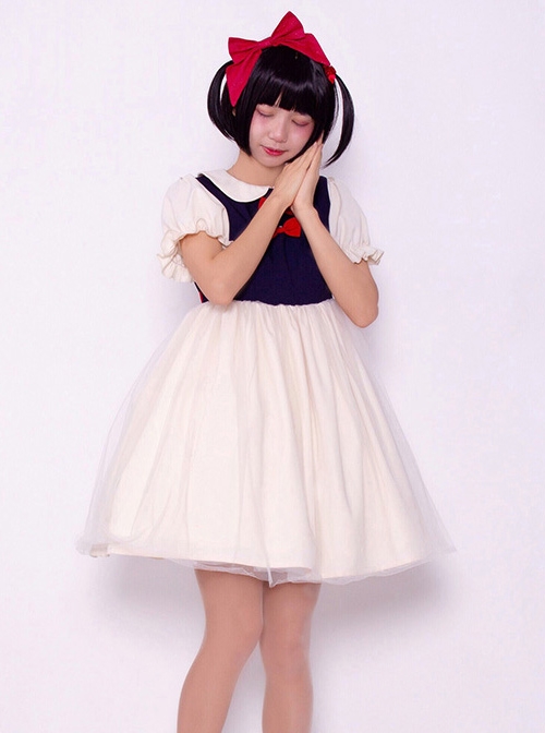 Snow White Cute Sweet Lolita Doll Collar Short Sleeve Dress  |  Sweet Lolita Dresses