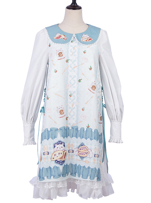 Soft Pancake Series Blue JSK Classic Lolita Sleeveless Dress And Long Sleeve Lining Dress Set  |  Classic Lolita Dresses