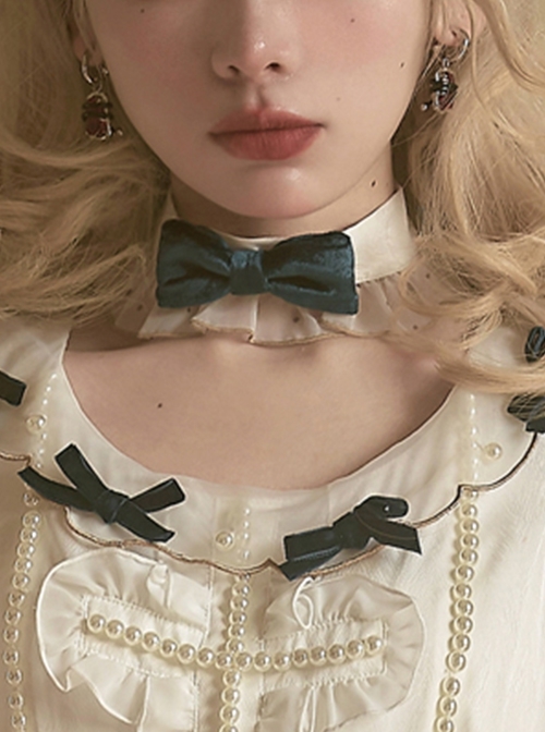 Solid Bow Polka Dot Ruffle Classic Lolita Necklace  |  Lolita Necklaces