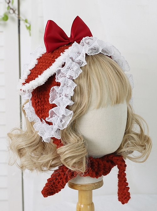 Solid Color Cute Knitted Lace Plush Rabbit Ears Christmas Ear Protection Sweet Lolita Adult Kids Headband  |  Lolita Headbands