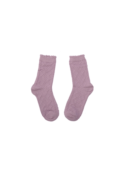 Solid Color Mid-Short Tube Rhombus Student Elastic Girl Pure Cotton Autumn Winter Classic Lolita Socks  |  Lolita Socks