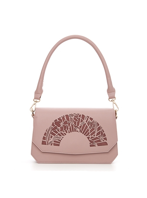 Solid Color New Chinese Han Element Lily Fan-Shaped Hollow Carved Classic Lolita Hand Shoulder Bag  |  Lolita Bags