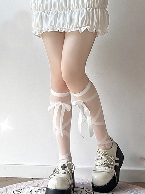 Solid Color Summer Ultra-Thin Sweet Striped Frenulum Mid Tube Socks Sweet Lolita Stockings  |  Lolita Socks