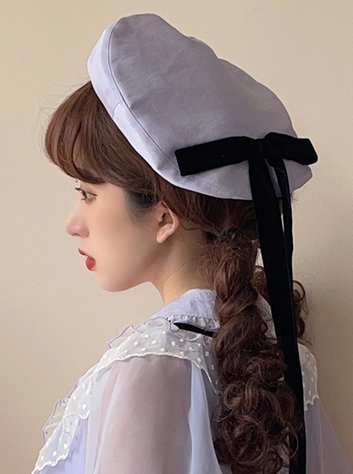 Solid Cute Color Bow Ribbon Decoration Classic Lolita Beret  |  Lolita Headbands