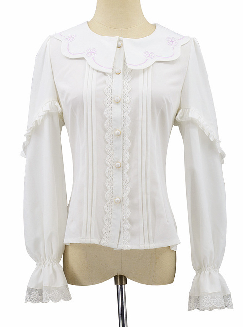 Spring Cute Petal Collar White Classic Lolita Long Sleeve Shirt  |  Blouses