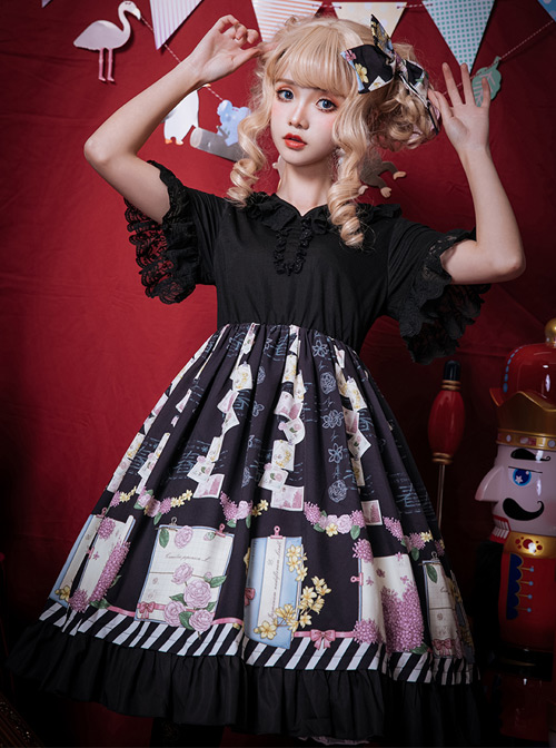 Springtime Hand Stick Series OP Printing Classic Lolita Short Sleeve Dress  |  Classic Lolita Dresses