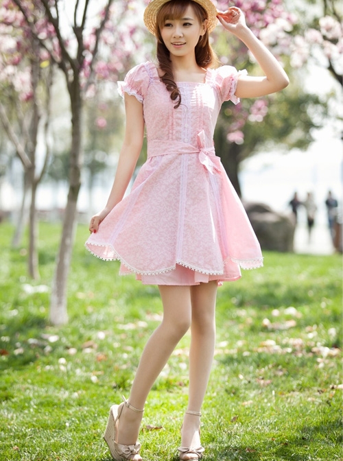 Square-neck Cute Sweet Lolita Short Sleeve Dress  |  Sweet Lolita Dresses