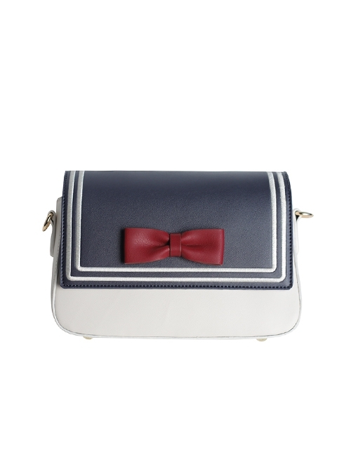 Square Solid Color Classic Lolita Navy Style Bow Knot Decoration Messenger Bag  |  Lolita Bags