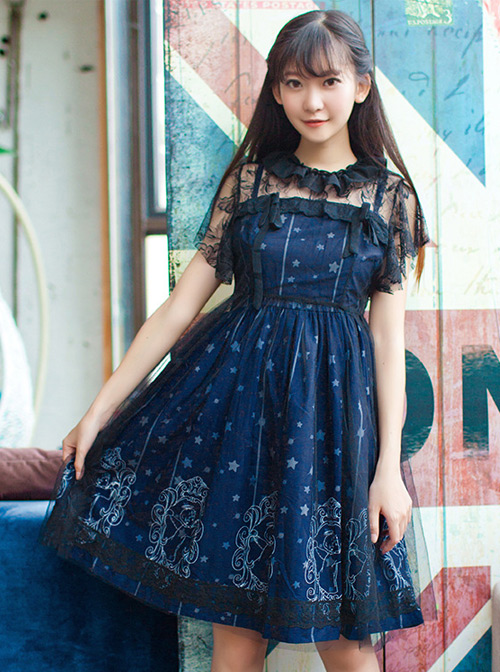 Starry Night Angel Series Navy Blue Two-piece Sling Dress  |  Classic Lolita Dresses