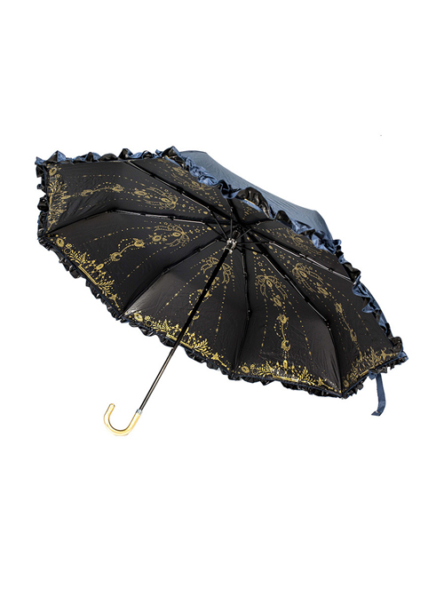 Starry Sky Gilding Classic Lolita Fold Vinyl Umbrella Clear Rain Dual-purpose  |  Lolita Umbrellas