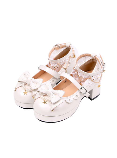 Stars Pendants Bowknot Lace Classic Lolita Heel Shoes  |  Lolita Shoes