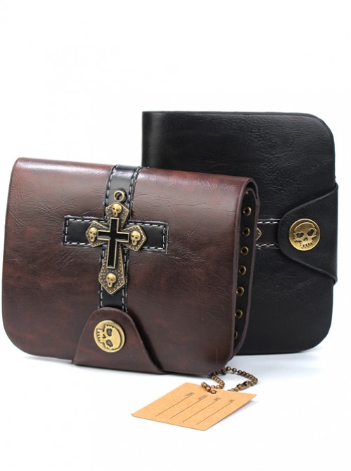 Steam Punk Gothic Retro Cross And Skull Design Brown Short Wallet  |  Gothic & Punk Bags