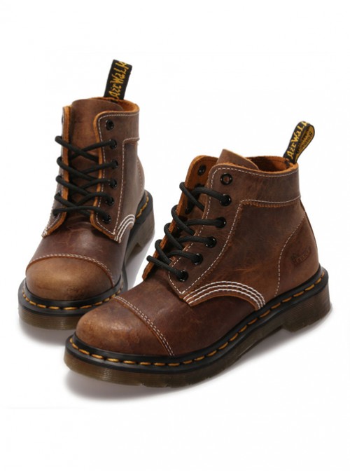 Steam Punk Retro Crack Leather Brown Martin Boots  |  Gothic & Punk Footwear