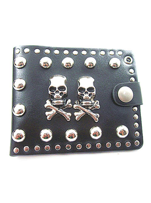 Steam Punk Rock Style Retro Skull Rivet Black PU Wallet  |  Gothic & Punk Bags