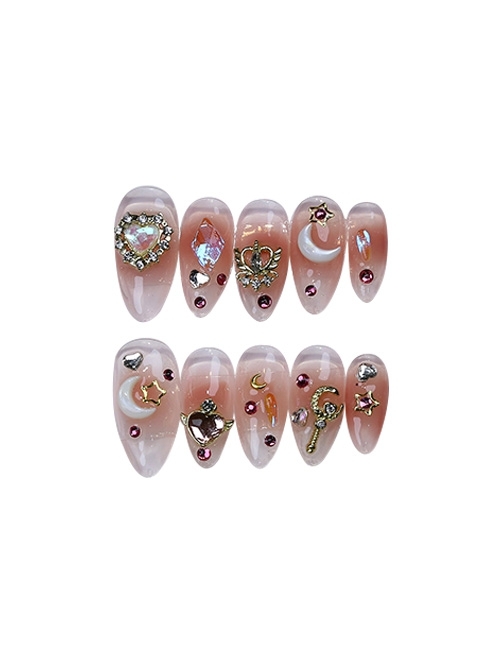 Stereo Rhinestone Star Moon Blush Sailor Moon Detachable Finished Manicure Nail Pieces  |  Nails