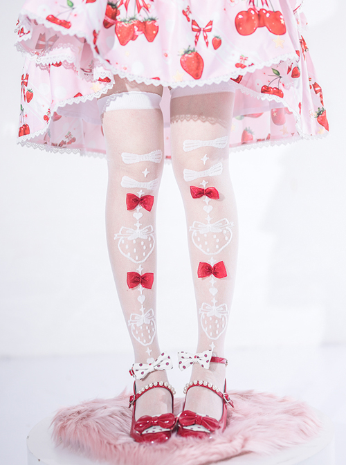 Strawberry Bow Tie Series Summer Bowknot Sweet Lolita Glass-silk Ultra-Thin Stockings  |  Lolita Socks