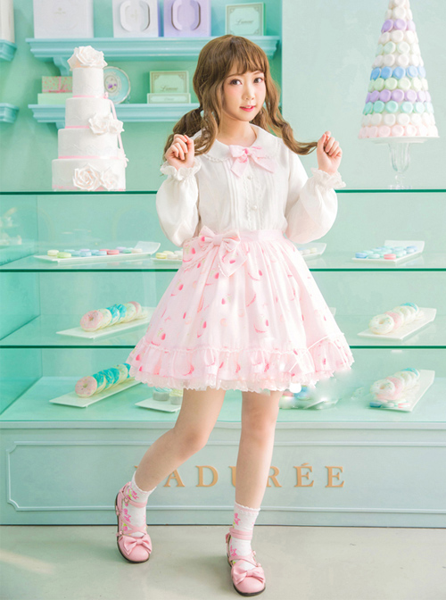 Strawberry Cookie Pink Bowknot Sweet Lolita Skirt  |  Skirts