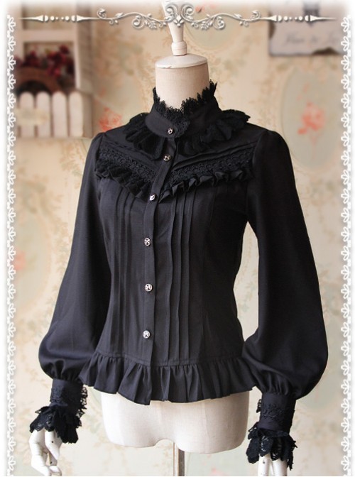 Strong Fragrance Series Thickened Black Chiffon Long Sleeve Classic Lolita Shirt  |  Blouses